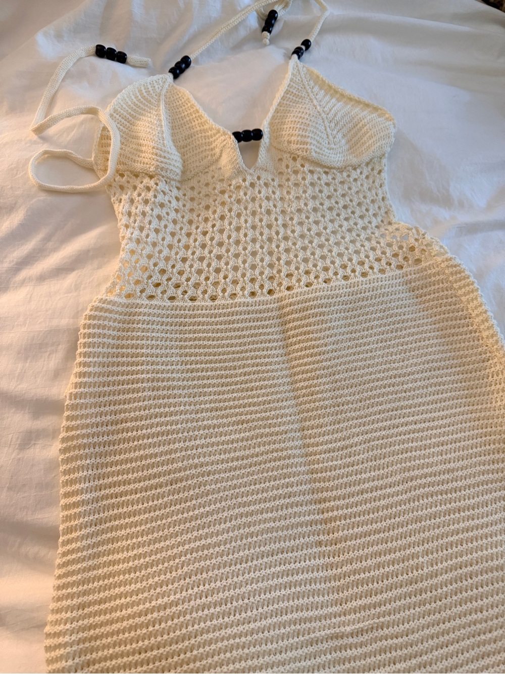 SHEIN Crochet Halter Maxi Dress in Cream - Picture 5 of 8